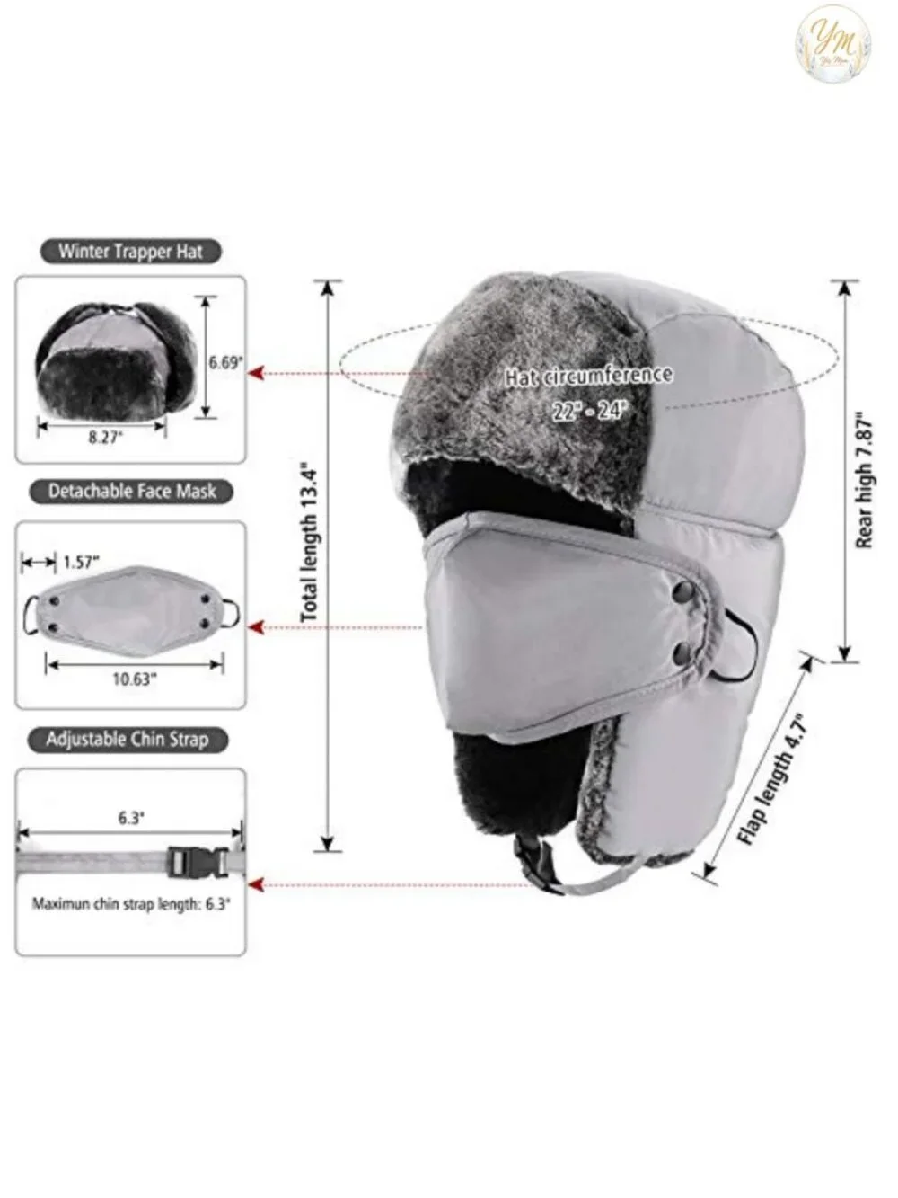 Winter Trapper Hat with Ear Flaps Waterproof Polyester